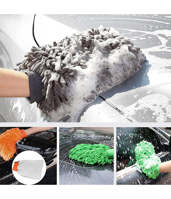 Set 2pz Guanto Lavaggio Ciniglia In Microfibra Lavare Guanti Panno Pulizia Auto         