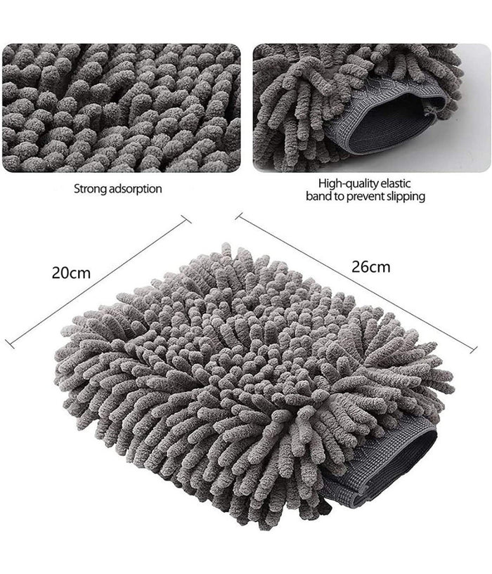 Set 2pz Guanto Lavaggio Ciniglia In Microfibra Lavare Guanti Panno Pulizia Auto         