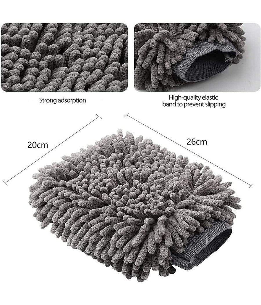 Set 2pz Guanto Lavaggio Ciniglia In Microfibra Lavare Guanti Panno Pulizia Auto         