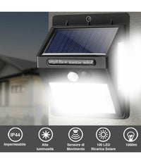 Set 2pz Lampada Faro Led Solare Faretto Sensore Movimento Luce Esterno Giardino         