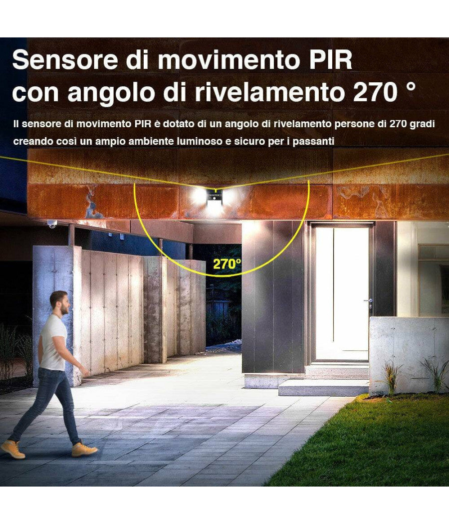 Set 2pz Lampada Faro Led Solare Faretto Sensore Movimento Luce Esterno Giardino         