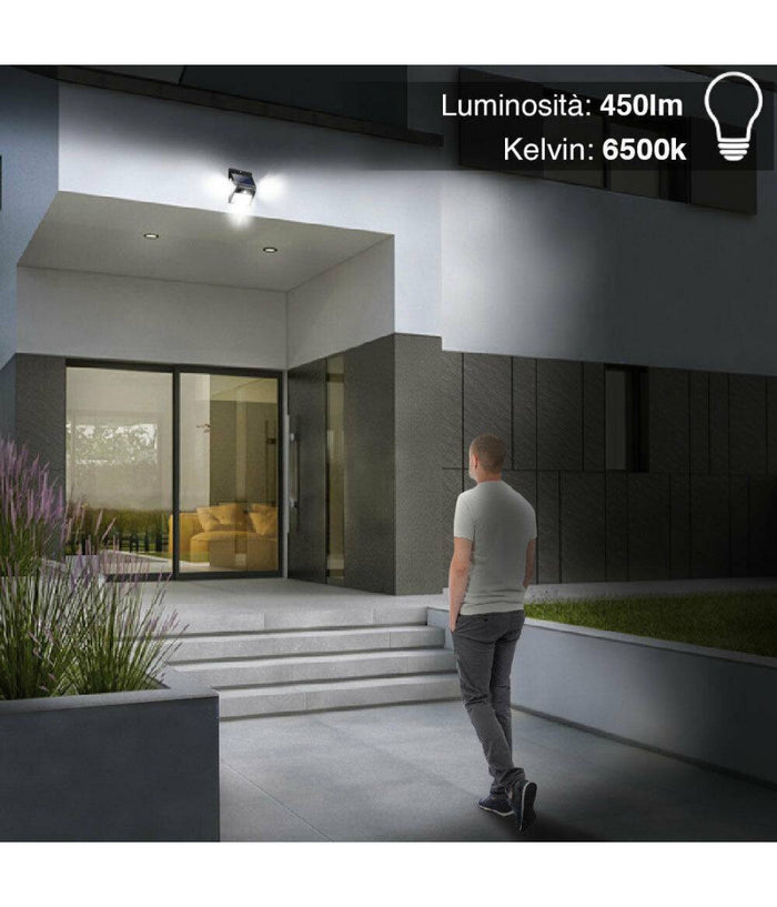 Set 2pz Lampada Faro Led Solare Faretto Sensore Movimento Luce Esterno Giardino         