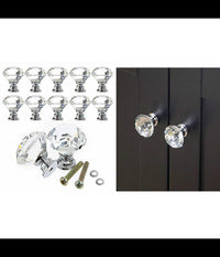 Set 2pz Pomello Cristallo Argento 25x30mm Maniglia Plastica Per Mobili Cassetto Viti         