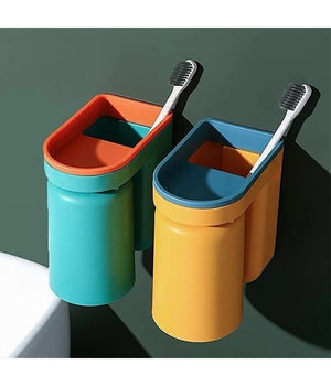 Set 2pz Portaspazzolino Salvaspazio Dispenser Dentifricio Da Parete Multifunzione         