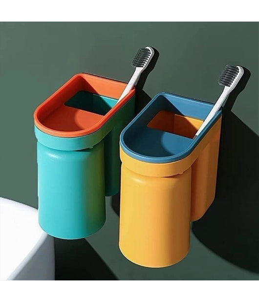 Set 2pz Portaspazzolino Salvaspazio Dispenser Dentifricio Da Parete Multifunzione         