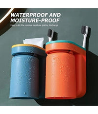 Set 2pz Portaspazzolino Salvaspazio Dispenser Dentifricio Da Parete Multifunzione         