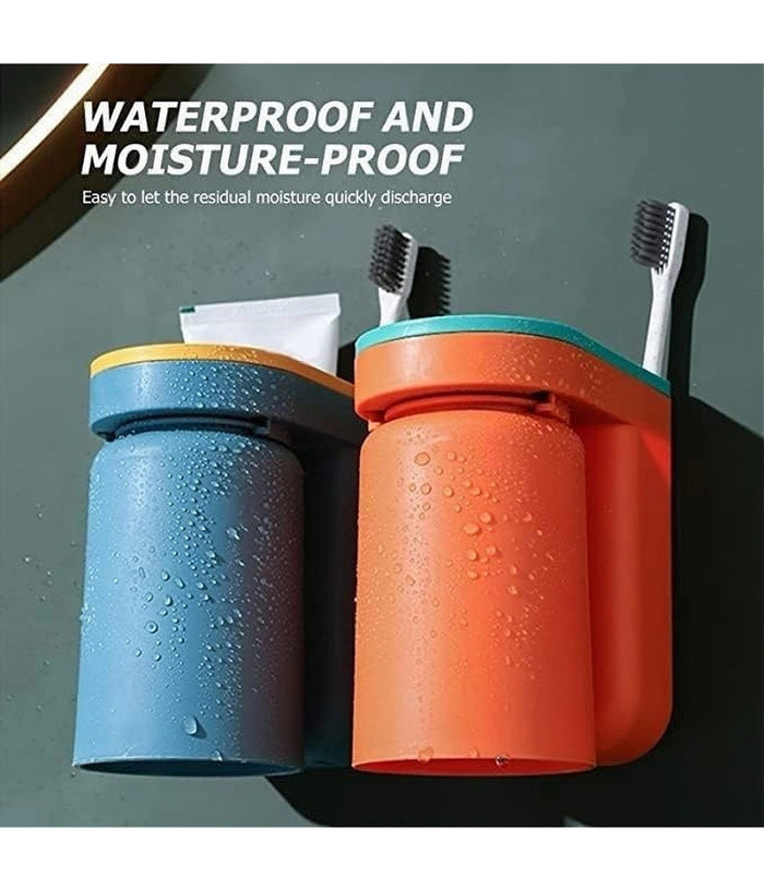 Set 2pz Portaspazzolino Salvaspazio Dispenser Dentifricio Da Parete Multifunzione         