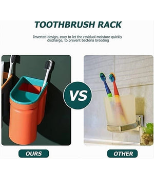 Set 2pz Portaspazzolino Salvaspazio Dispenser Dentifricio Da Parete Multifunzione         