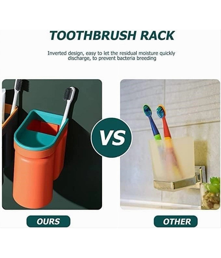 Set 2pz Portaspazzolino Salvaspazio Dispenser Dentifricio Da Parete Multifunzione         