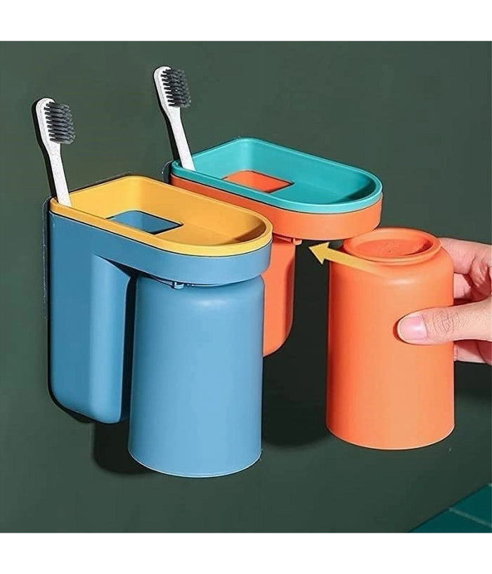 Set 2pz Portaspazzolino Salvaspazio Dispenser Dentifricio Da Parete Multifunzione         