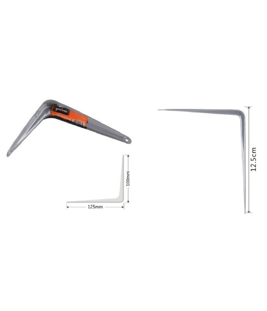 Set 2pz Reggimensola Supporto Staffa Triangolo Mensola Metallo 12.5cm Grigio 91261         