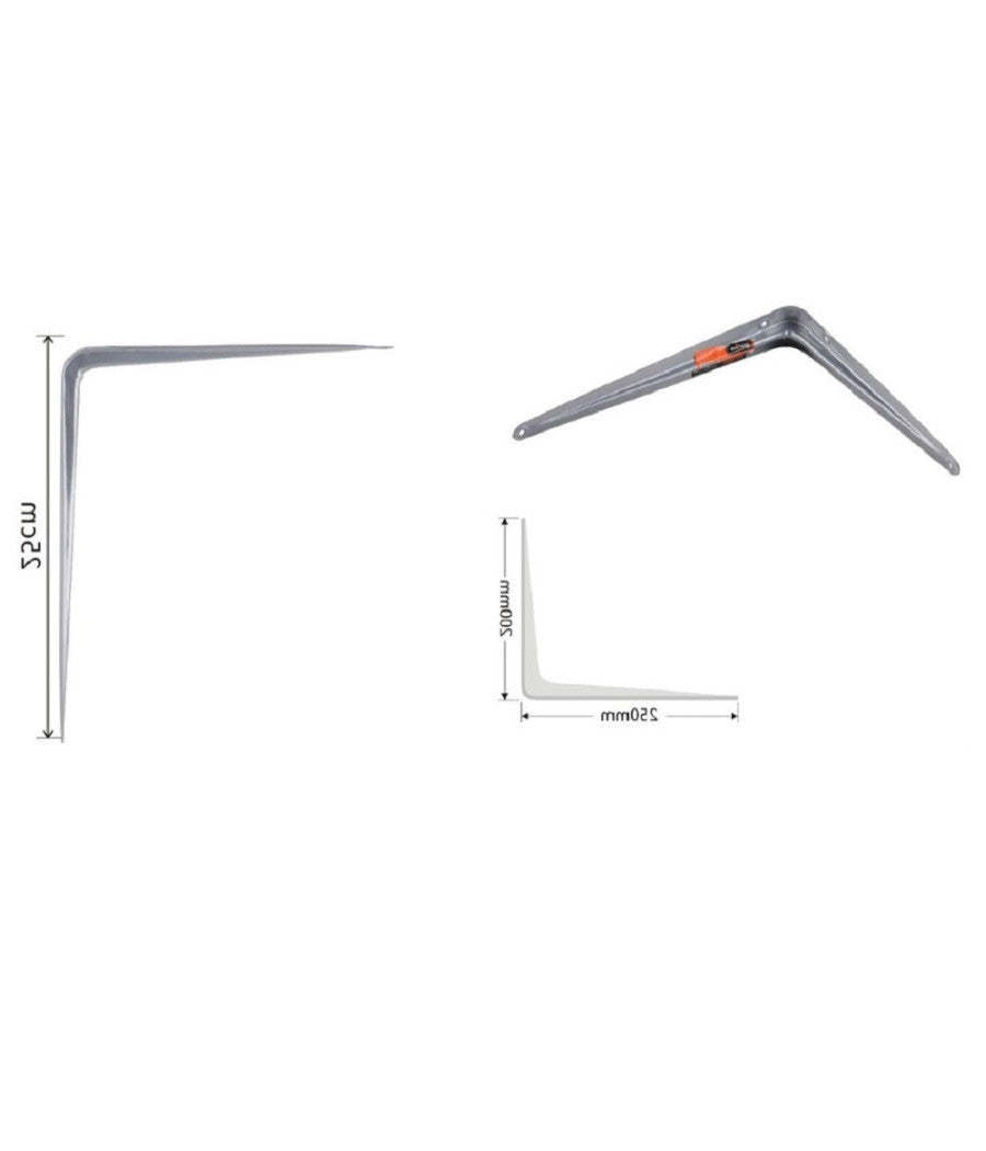 Set 2pz Reggimensola Supporto Staffa Triangolo Mensola Metallo 25cm Grigio 91264         