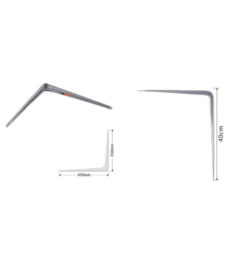 Set 2pz Reggimensola Supporto Staffa Triangolo Mensola Metallo 40cm Grigio 91267         