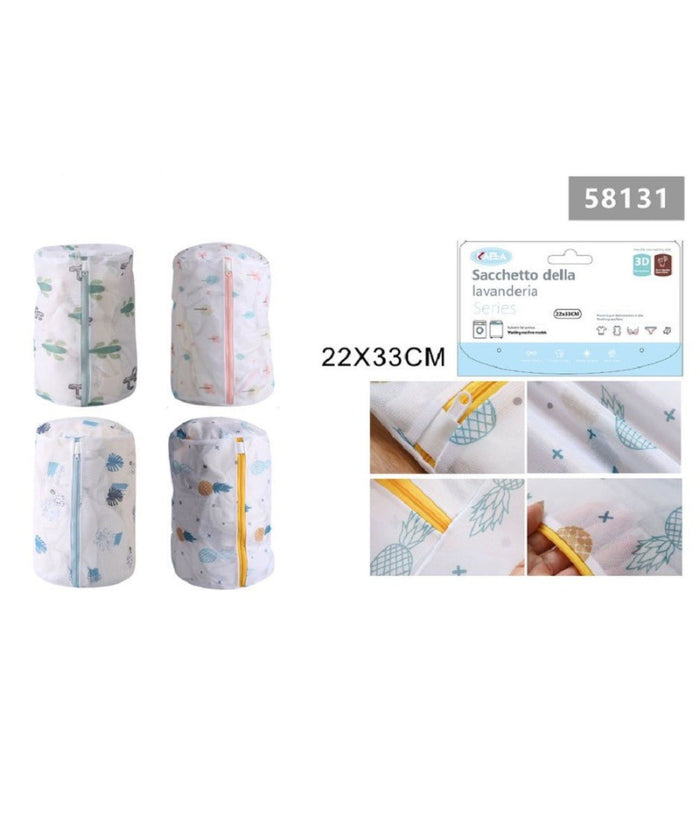 Set 2pz Sacchetto Lavaggio Rete Con Cerniera Biancheria 22x33cm A Fantasia 58131         