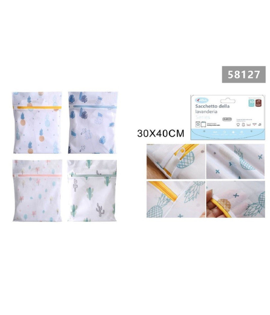 Set 2pz Sacchetto Lavaggio Rete Con Cerniera Biancheria 30x40cm A Fantasia 58127         