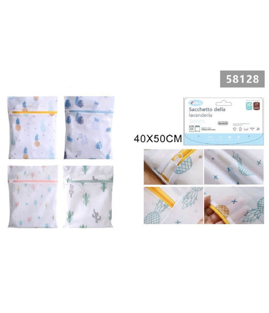 Set 2pz Sacchetto Lavaggio Rete Con Cerniera Biancheria 40x50cm A Fantasia 58128         