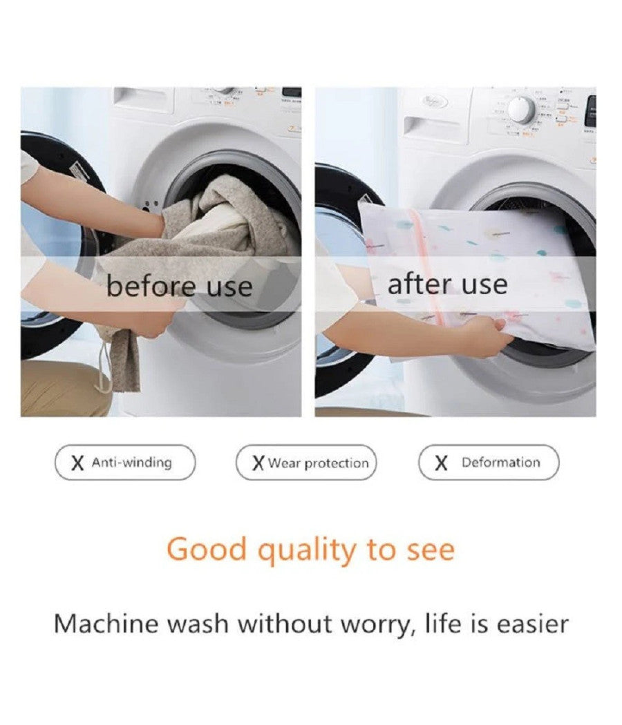 Set 2pz Sacchetto Lavaggio Rete Con Cerniera Biancheria 40x50cm A Fantasia 58128         