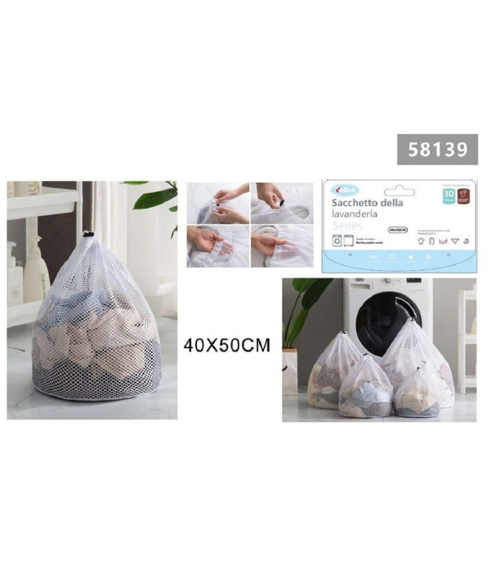 Set 2pz Sacchetto Per Lavanderia Bucato Borsa A Rete Biancheria 40 X 50 Cm 58139         