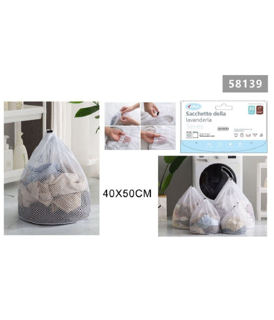 Set 2pz Sacchetto Per Lavanderia Bucato Borsa A Rete Biancheria 40 X 50 Cm 58139         