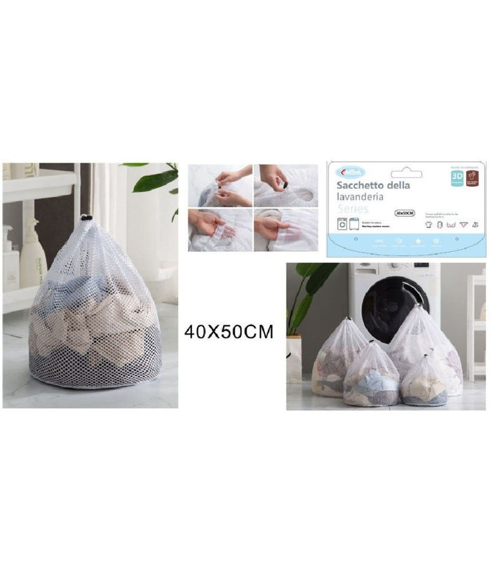 Set 2pz Sacchetto Per Lavanderia Bucato Borsa A Rete Biancheria 40 X 50 Cm 58139         