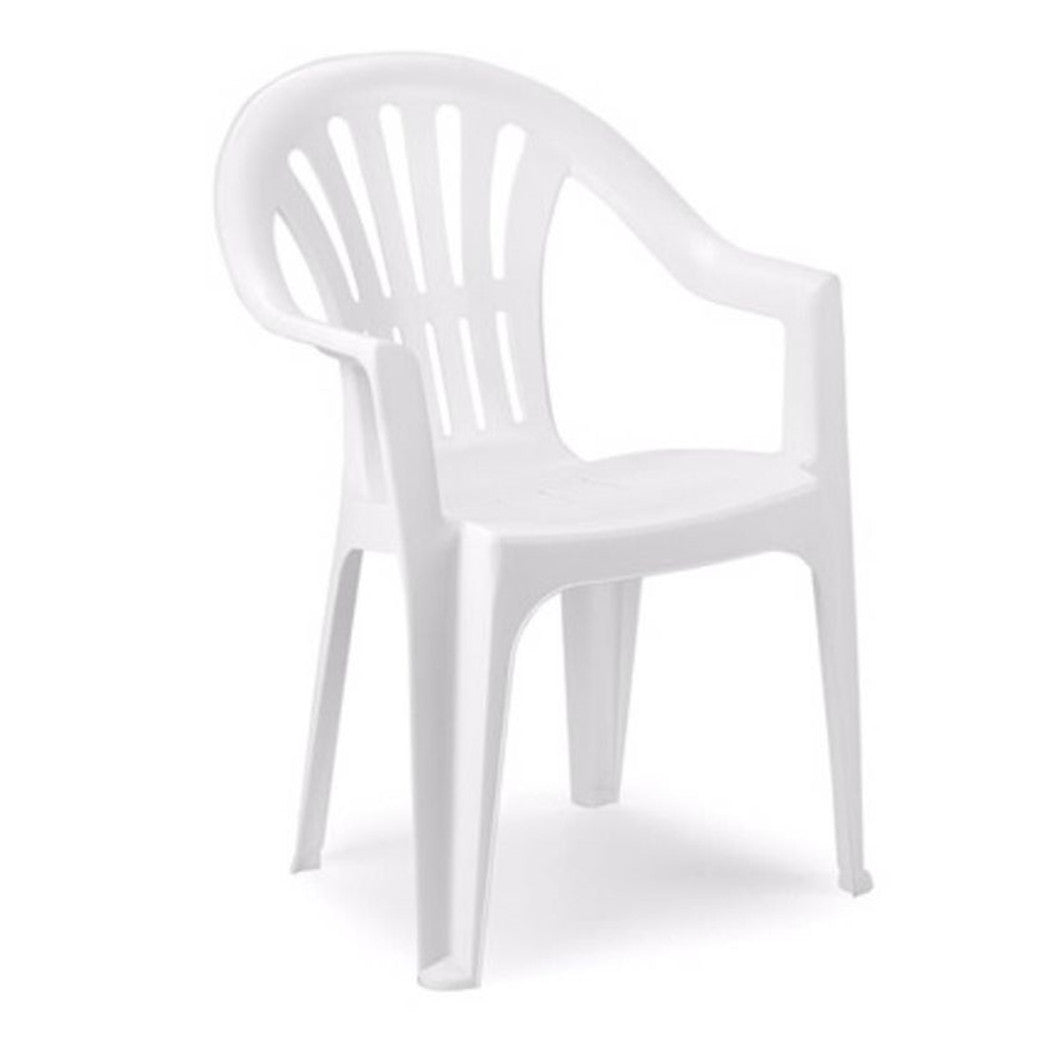 Trade Shop - Set 2pz Sedia Monoblocco In Plastica Schienale Alto Con Braccioli Bianco Giardino 008938 -        