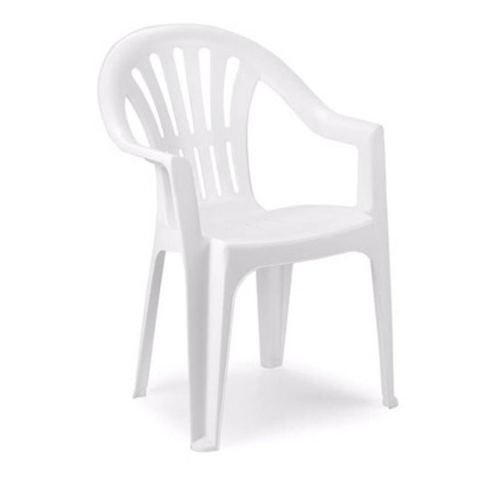 Trade Shop - Set 2pz Sedia Monoblocco In Plastica Schienale Alto Con Braccioli Bianco Giardino 008938 -        