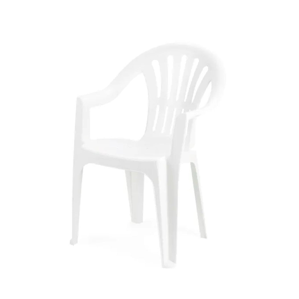 Trade Shop - Set 2pz Sedia Monoblocco In Plastica Schienale Alto Con Braccioli Bianco Giardino 008938 -        