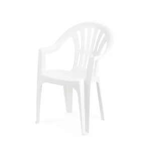 Trade Shop - Set 2pz Sedia Monoblocco In Plastica Schienale Alto Con Braccioli Bianco Giardino 008938 -        