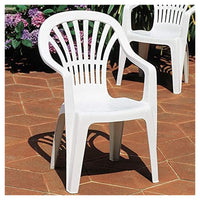 Trade Shop - Set 2pz Sedia Monoblocco In Plastica Schienale Alto Con Braccioli Bianco Giardino 008938 -        