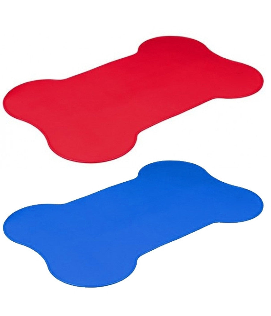 Set 2pz Tappeti Tappetino Sotto Ciotola Forma Di Osso 50x30cm Cane Gatto         
