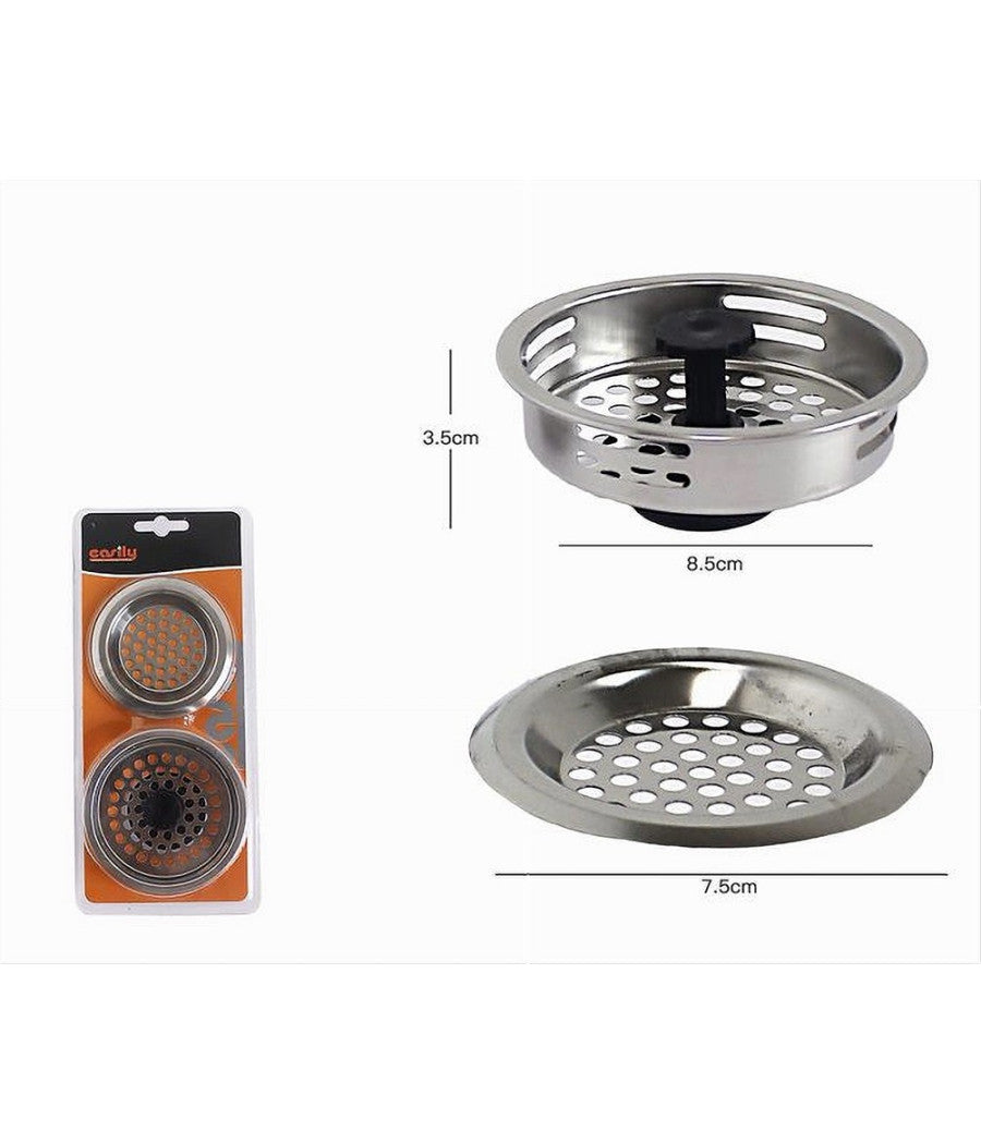 Set 2pz Tappi Tappo Filtro Universale Griglia Lavandino Per Lavello Lavabo 10400         