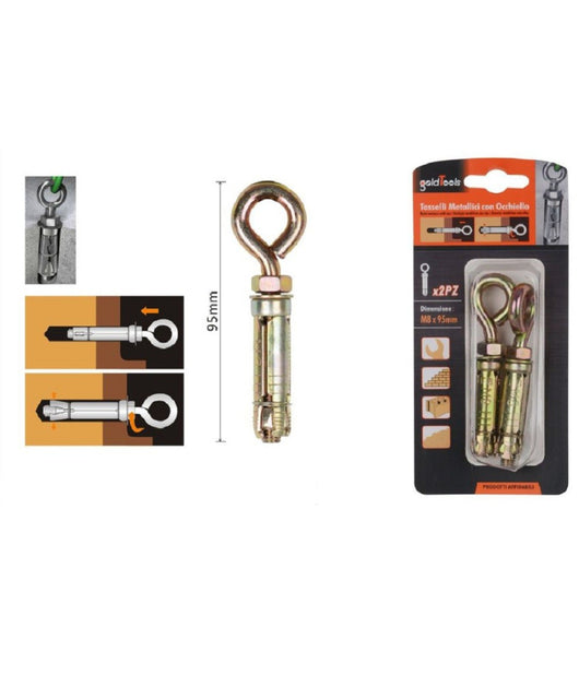 Set 2pz Tasselli Metallici Occhiello Bulloni M8x95 Mm Accessori Minuteria 91049         