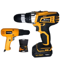 Set 2pz Trapano Elettrico 710w + Avvitatore Doppia Batteria 18v Accessori Iw017         