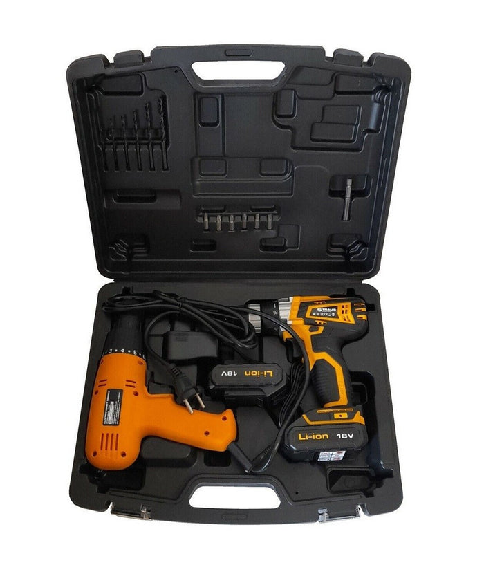 Set 2pz Trapano Elettrico 710w + Avvitatore Doppia Batteria 18v Accessori Iw017         