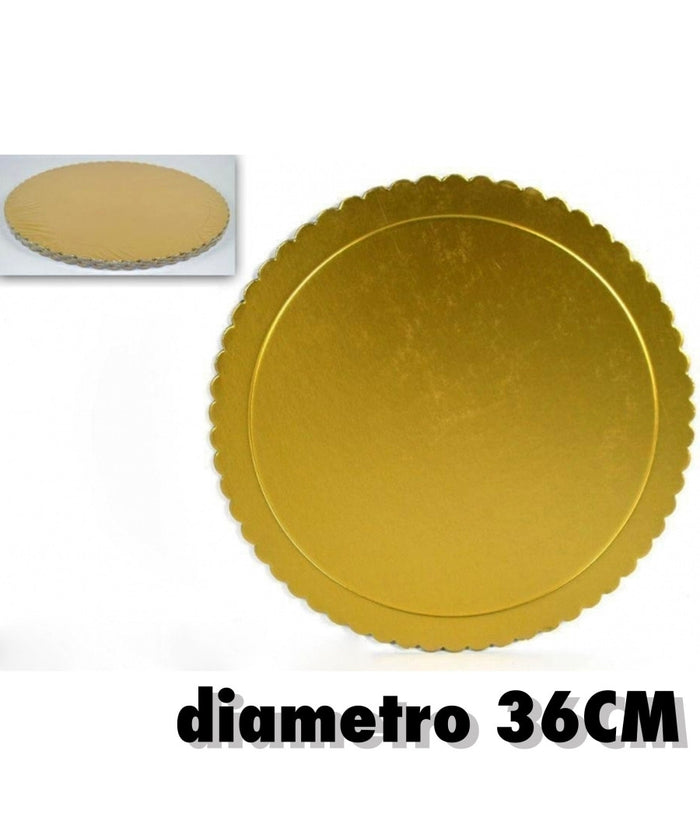 Set 2pz. Vassoio Porta Sotto Torta Piatto 36cm Oro Tondo Dolci Cartone Trasporto         