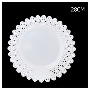 Trade Shop - Set 2pz. Vassoio Trama Trinato Bianco 28cm Rotondo Piatto Sotto Dolci Trasporto -