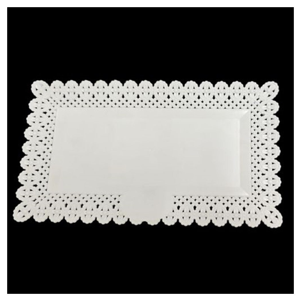 Trade Shop - Set 2pz Vassoio Trama Trinato Bianco 30x17cm Rettangolare Piatto Sotto Dolci Trasporto         