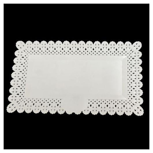 Trade Shop - Set 2pz Vassoio Trama Trinato Bianco 30x17cm Rettangolare Piatto Sotto Dolci Trasporto         