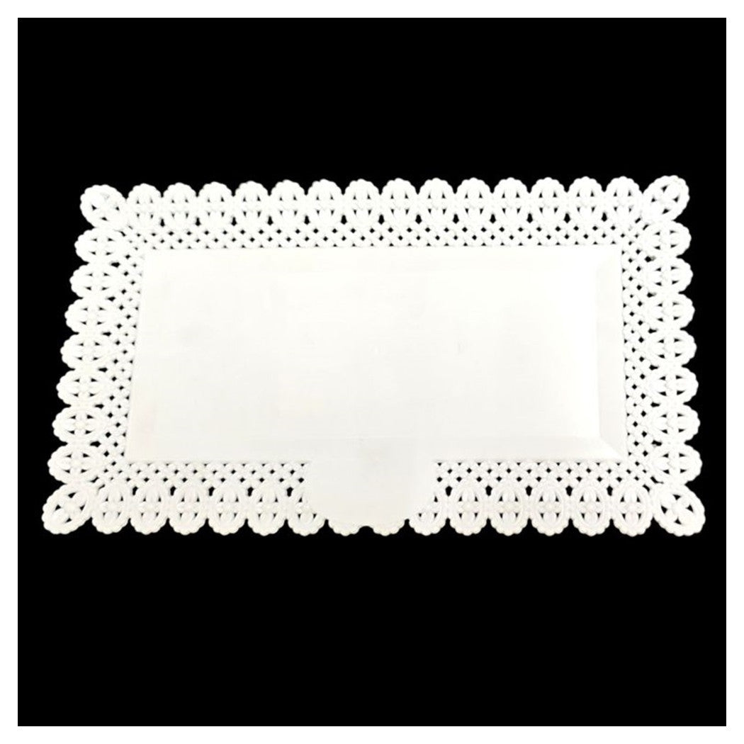 Trade Shop - Set 2pz Vassoio Trama Trinato Bianco 37x22cm Rettangolare Piatto Sotto Dolci Trasporto         