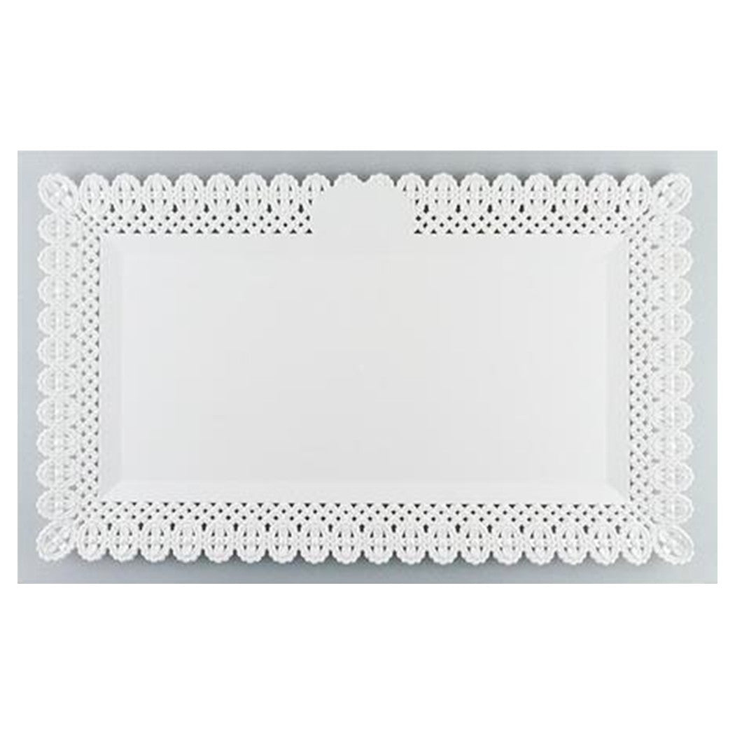 Trade Shop - Set 2pz Vassoio Trama Trinato Bianco 37x22cm Rettangolare Piatto Sotto Dolci Trasporto         