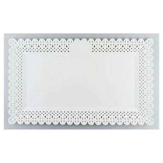 Trade Shop - Set 2pz Vassoio Trama Trinato Bianco 37x22cm Rettangolare Piatto Sotto Dolci Trasporto         