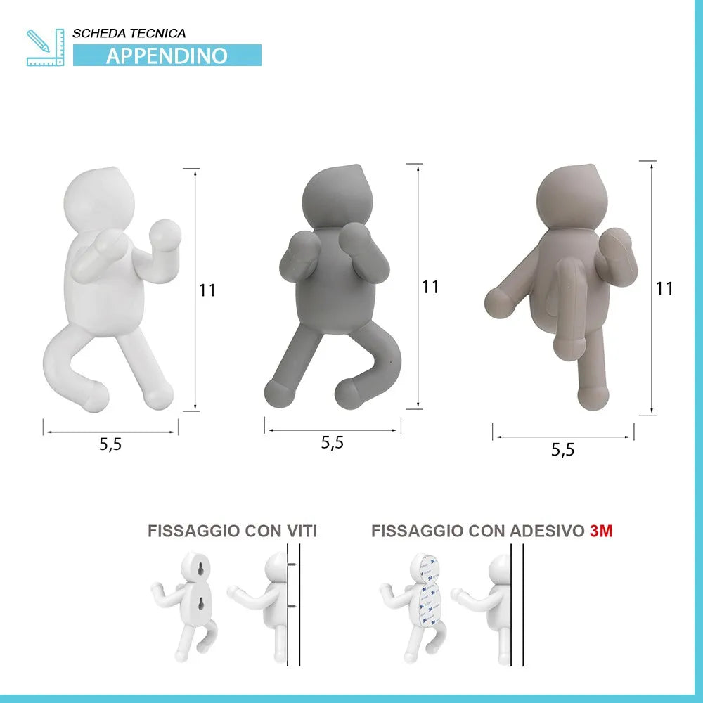 Set 3 appendini da muro bianco grigio e tortora fissaggio con viti o adesivo  Bruce
