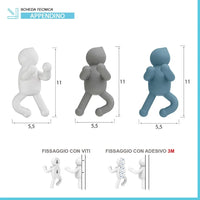 Set 3 appendini da muro bianco grigio e turchese fissaggio con viti o adesivo  Bruce