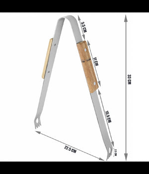 Set 3 Attrezzi Griglia Barbecue Forchettone Pinza Spatola In Acciaio Manico Legno         