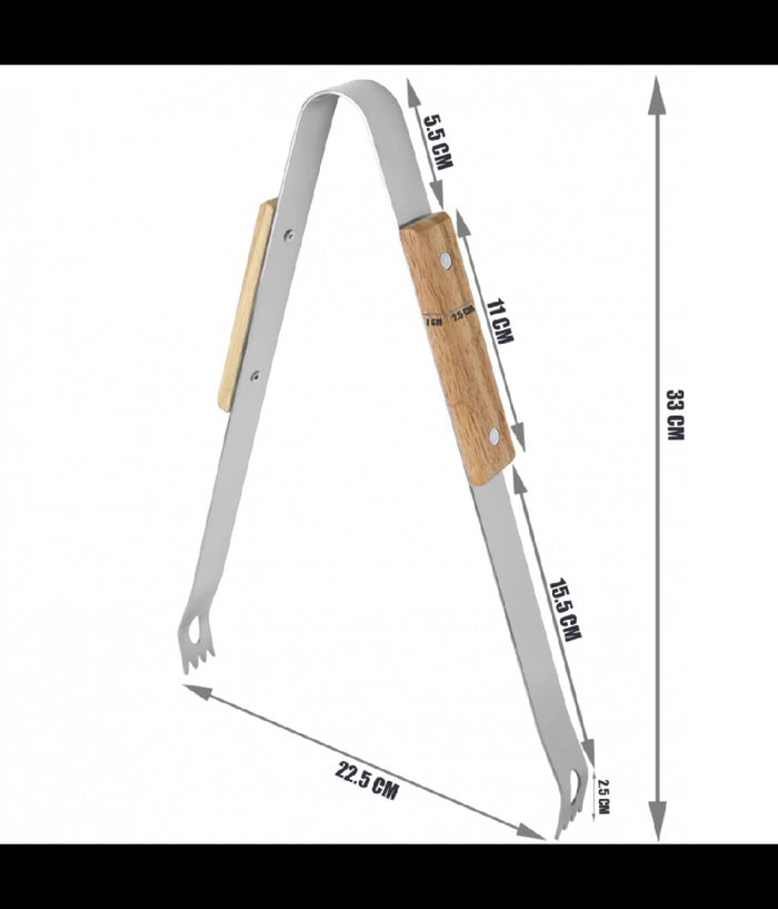 Set 3 Attrezzi Griglia Barbecue Forchettone Pinza Spatola In Acciaio Manico Legno         