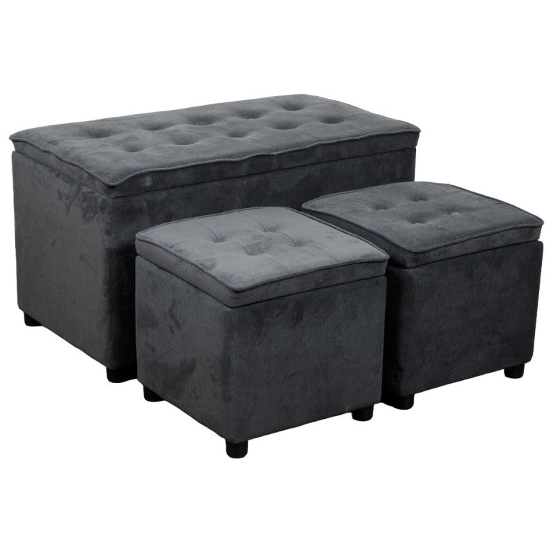 Set 3 Baule + 2 Pouf Braies In Tessuto Grigio Scuro