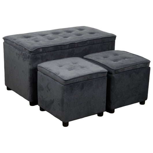Set 3 Baule + 2 Pouf Braies In Tessuto Grigio Scuro