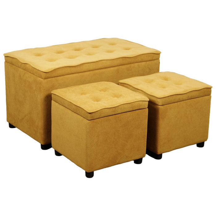 Set 3 Baule + 2 Pouf Braies In Tessuto Ocra