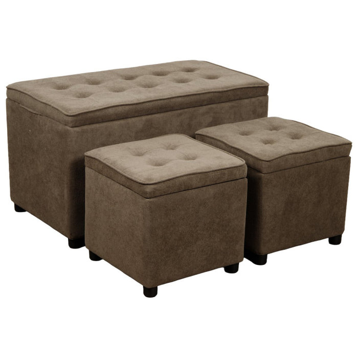 Set 3 Baule + 2 Pouf Braies In Tessuto Tortora