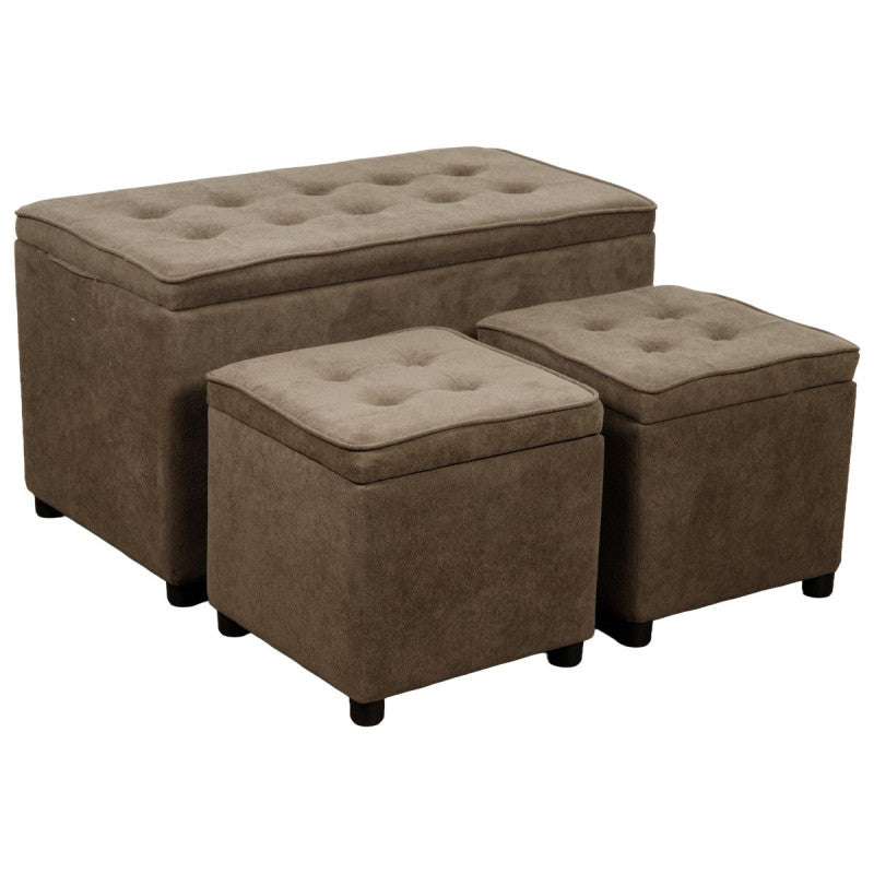 Set 3 Baule + 2 Pouf Braies In Tessuto Tortora